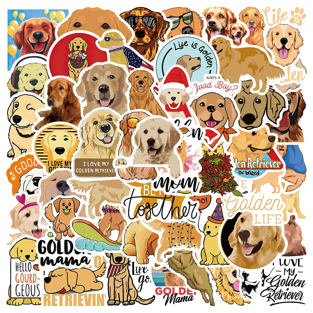 50pcs Cute Cartoon Golden Retriever Animals Dog Stickers For Luggage Laptop Guitar Vinyl Waterproof Graffiti Phone Car Decals