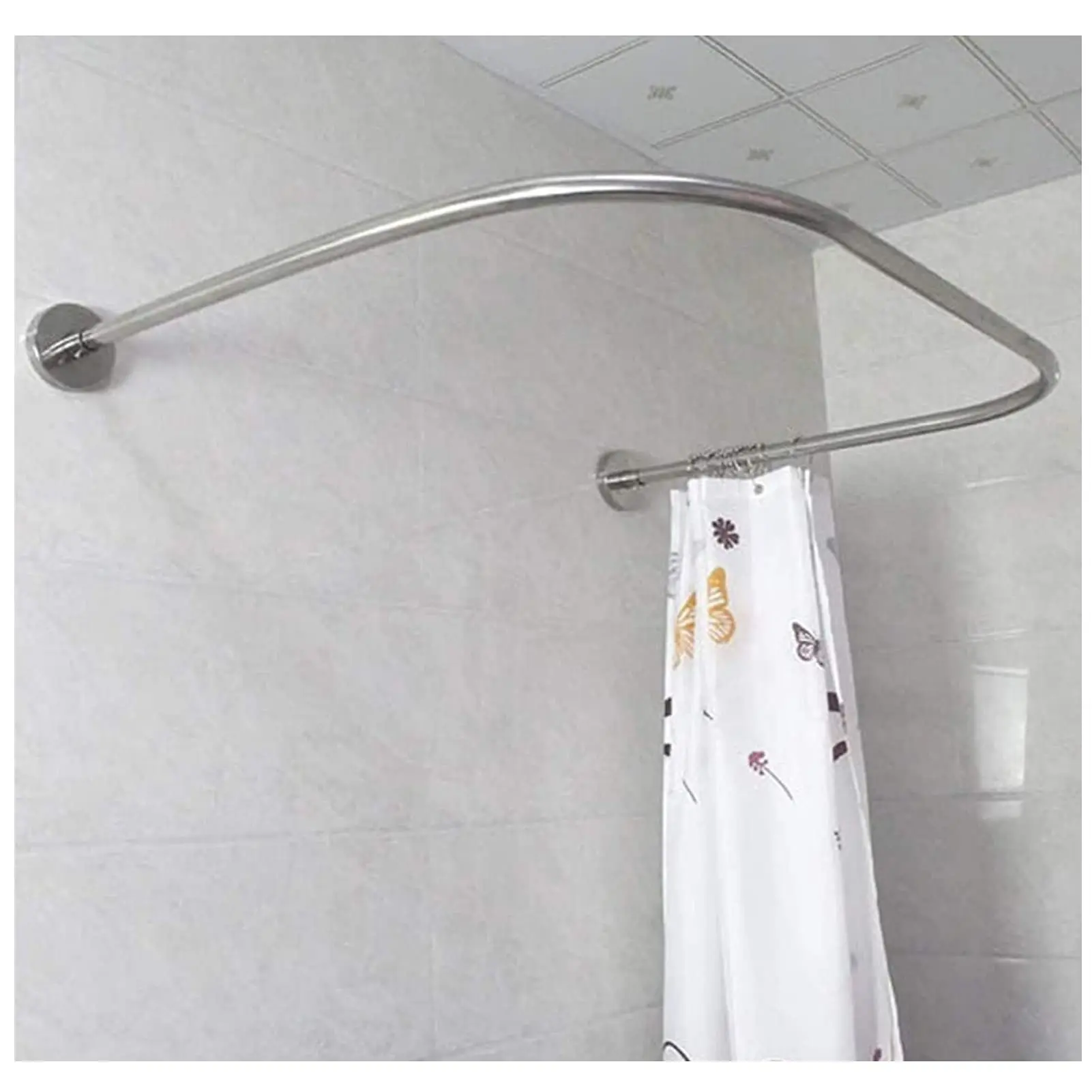 Shower Curtain Rod, Adjustable Shower Curtain Rail Rod U Shaped Wall Mounted Extendable Shower Curtain Pole for