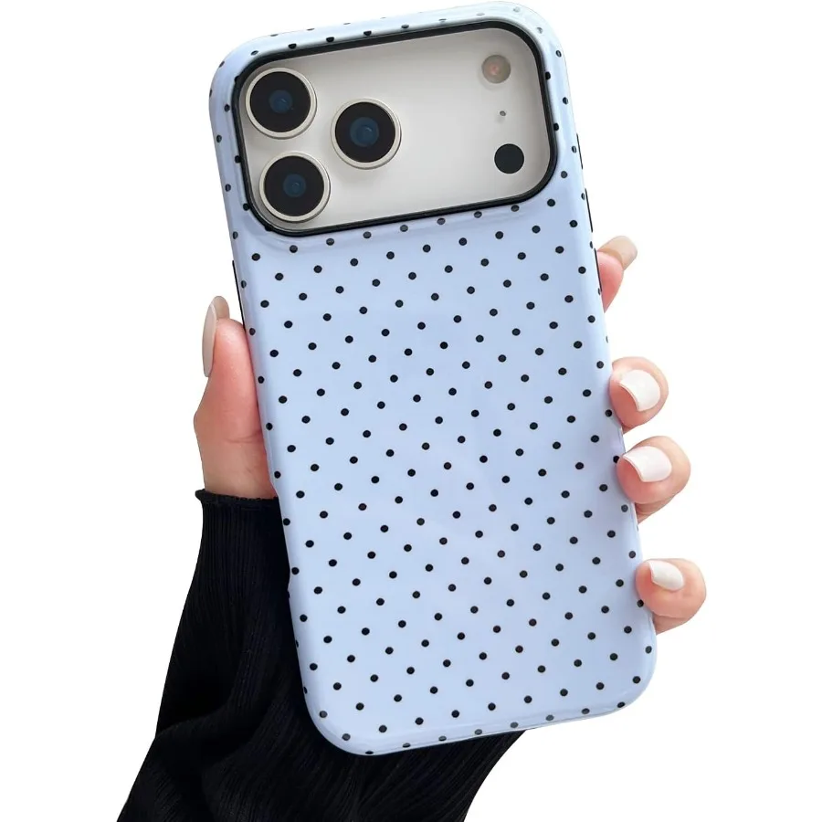 Fashionable Blue Polka Dot Pattern Soft TPU and Hard Back Shockproof Phone Case for iPhone 17 Pro 6.3 inch Aesthetic Design Ide