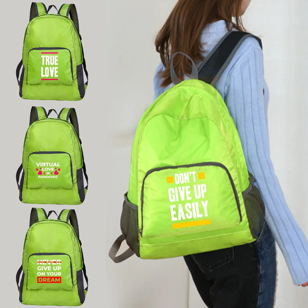 2026 Backpack Women Ultralight Portable Travel Camping Daypack Organizer Foldable Phrase Print Zipper Schoolbag Sports Backpacks