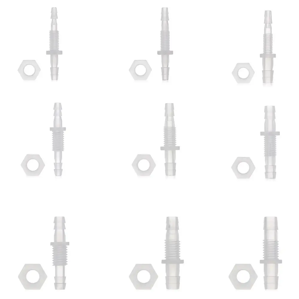 5pcs 3~8mm M6~M10 PP Thread Hex Nut PP Straight Connectors Aquarium Fish Tank Adapter Air Pump Hose Fittings Pagoda Joints