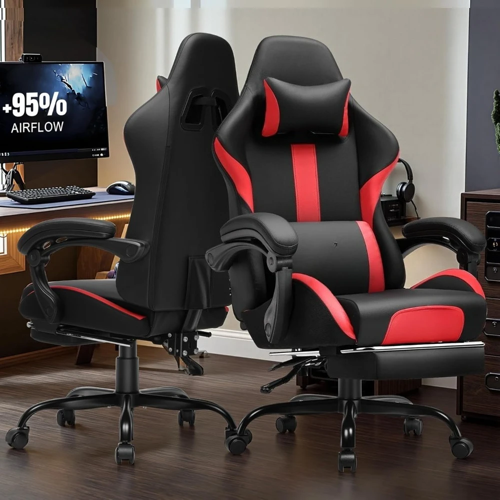 Office Chair, with Foot Rest & Pocket Spring Cushion,  Ergonomic High Back Computer Chair with Headrest & 360°-Swivel Seat