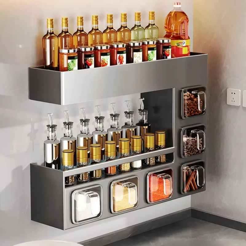 Kitchen Organizer High-end Set High Appearance Sealed Moisture-proof Wall Hanging Condiment Box, Condiment Bottle Storage Racks