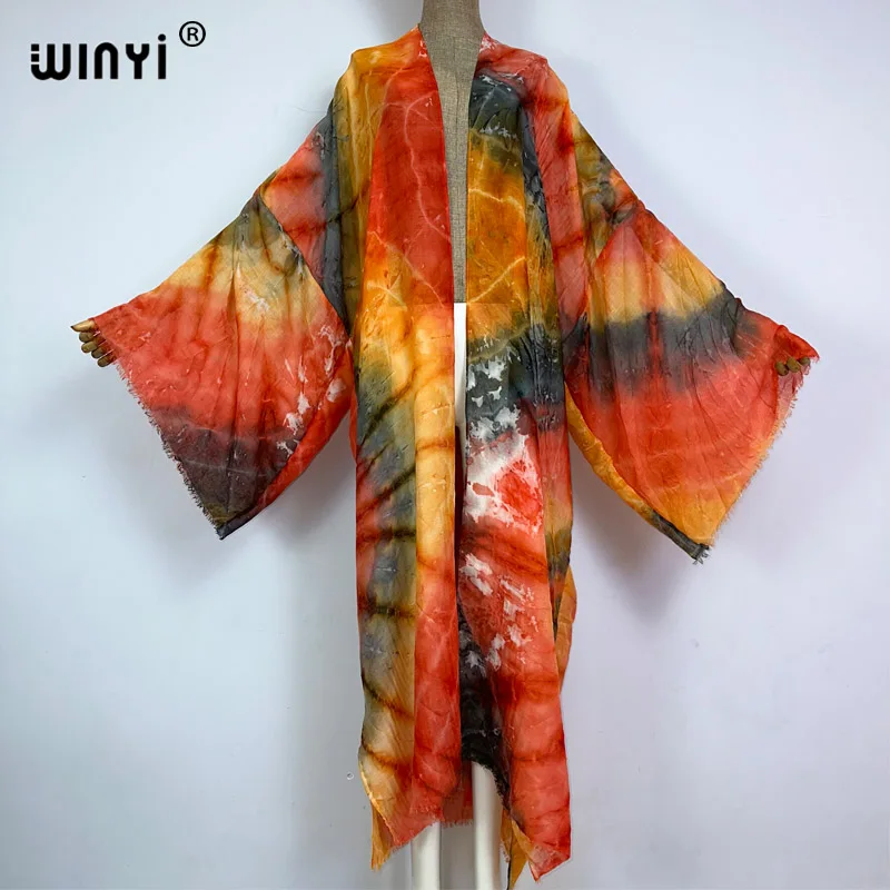 WINYI fashion Beach Cover Ups for Swimwear Women Tie Dye Kimono Swimsuit Cape Summer Dress 2023 Beachwear Outfits Sales
