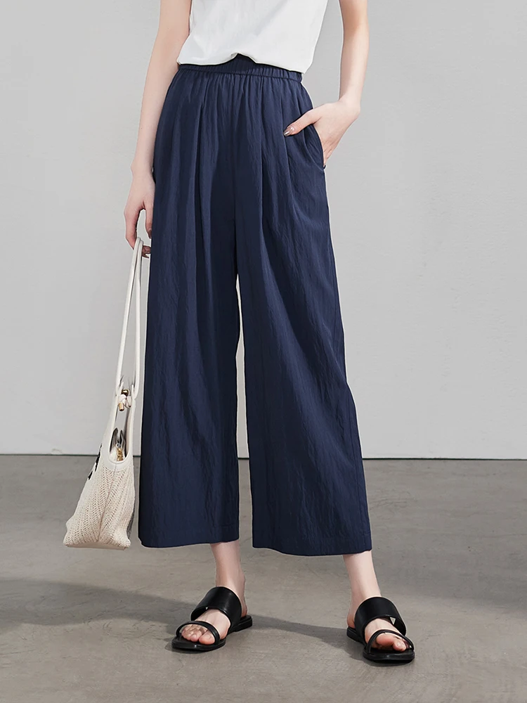 Casual Loose Wide Leg Pants Women's Thin High Waist Pleated Summer 2025 Faion Elastic Waist Casual Trousers