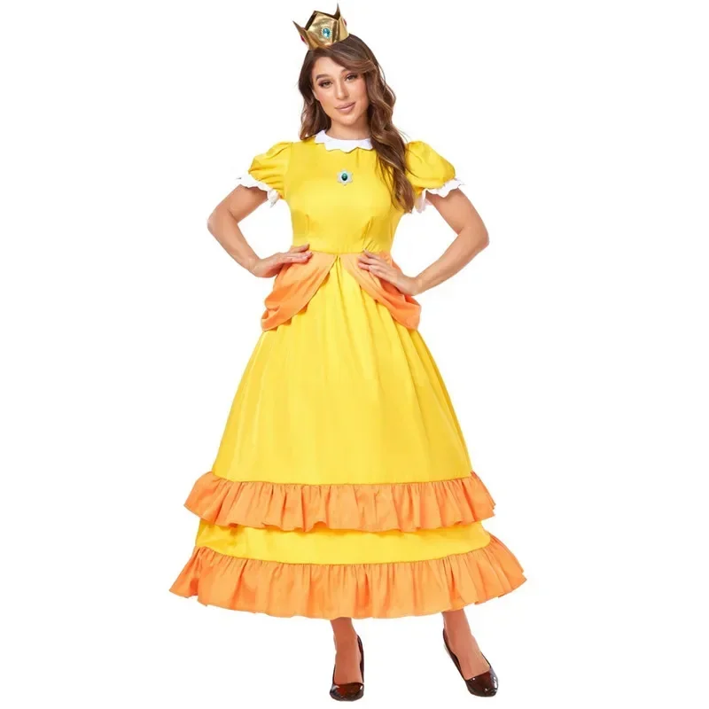 Disfraz de princesa Peach para adultos, vestido rosa elegante para mujer, fiesta de Cosplay, mascarada de Halloween, traje, ropa para el escenario
