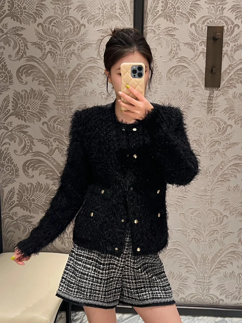 Women Autumn Winter Solid Knitted Spliced O-neck White Goose Down Puffer Cardigan Trendy Casual Thick Female Clothes