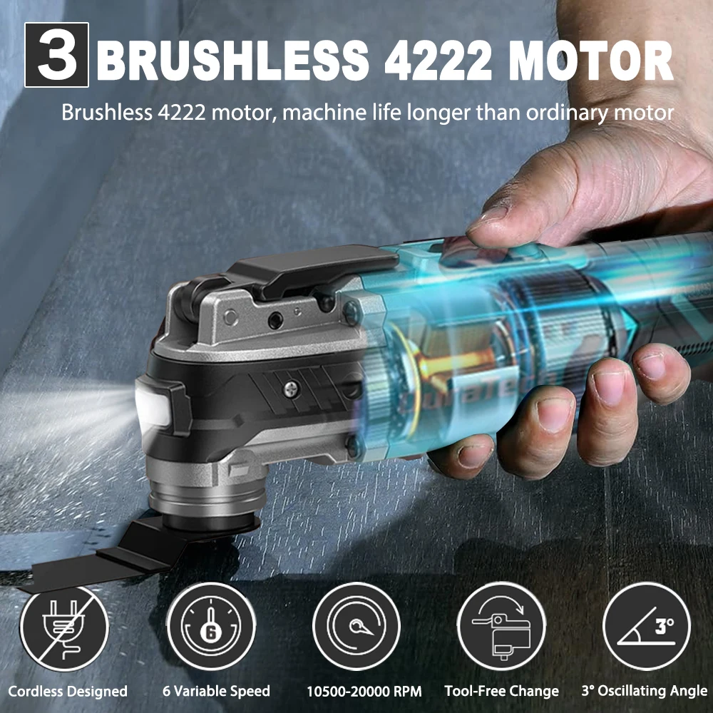 Multiutensile oscillante senza fili 6 marce Taglio elettrico Lucidatura Rifilatore Macchina per batteria agli ioni di litio da 18 V