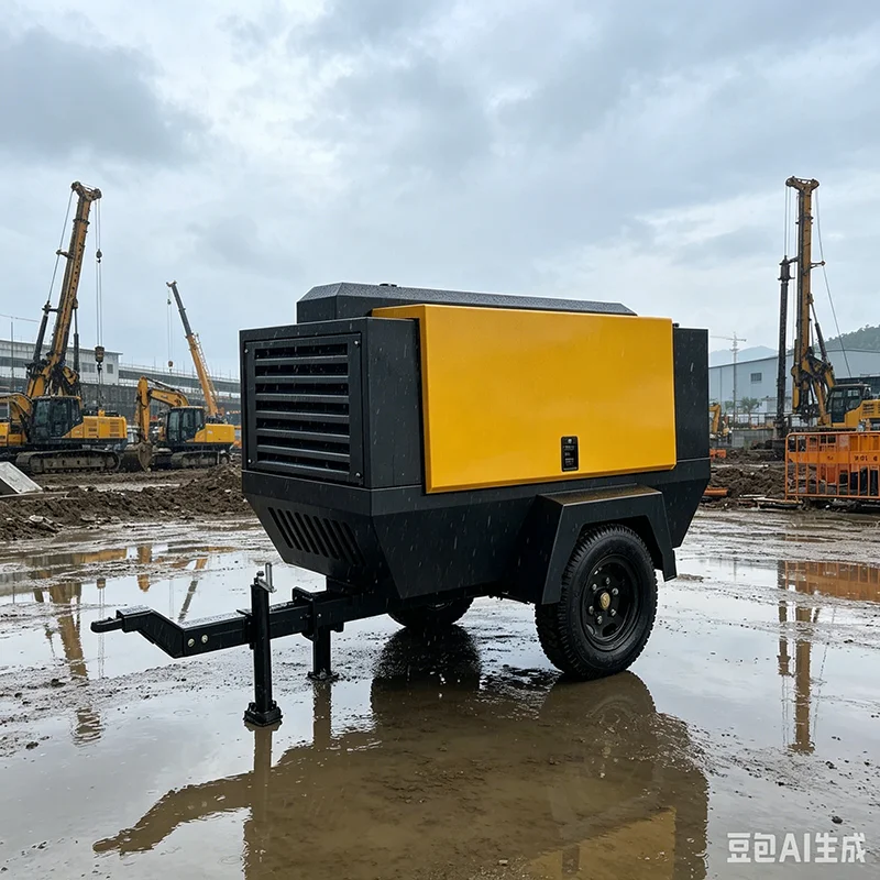 Towable air compressor 185 CFM suitable for mining, drilling, jackhammers, sandblasting, and construction industry equipment