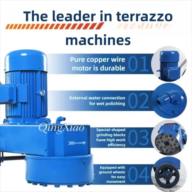 Hand Push Concrete Floor Grinder Thickened Diamond Grinding Head Cement Terrazzo Polishing Machine Floor Refinishing Treatment