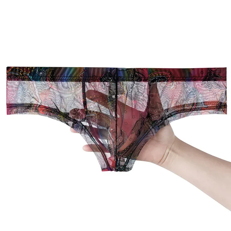 Sexy Men Boxers Ultra-thin Bohemian Style European Perspective Comfortable Printing Mesh Small Boxer Shorts U-shaped Underwear