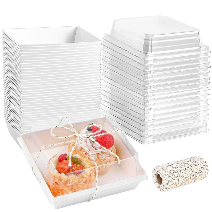 

Pack 5 Inch Paper Charcuterie Boxes with Clear Lids, Square To Go Cake Slice Containers Small Bakery Boxes for Dessert, Cookies,