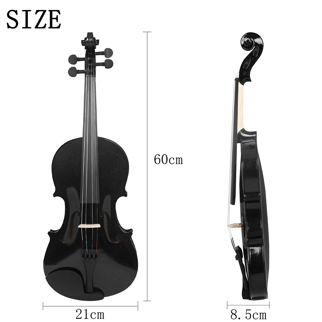 4/4 Black Violin Acoustic Solid Wood Violino Professional Stringed Instrument Violin with Bow Shoulder Support Folding Bracket