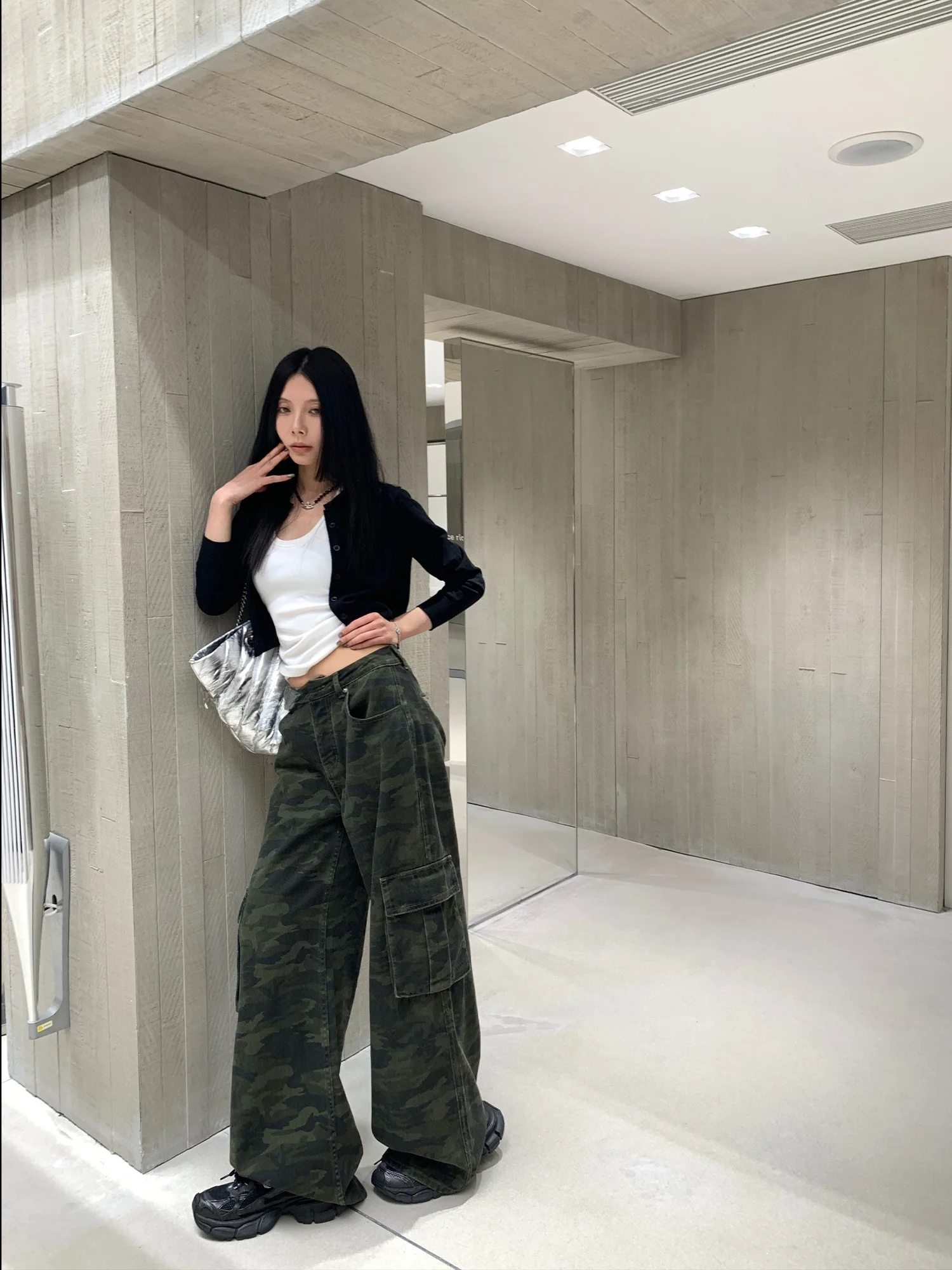 

Retro Camouflage Workwear Pants Women's Spring New Sle American Wide Leg Loose Heavy Du Straight Leg Denim Jeans