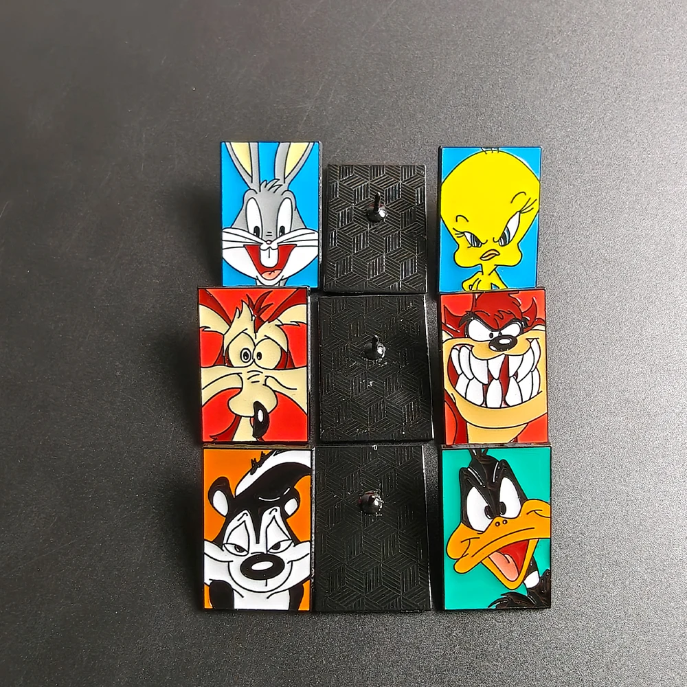 9pcs Creative Bunny Geometric Badges Set Trend Daffy Tweety Cute Pins Cartoon Anime Enamel Brooches Jewelry Kids Collection Gift view 2
