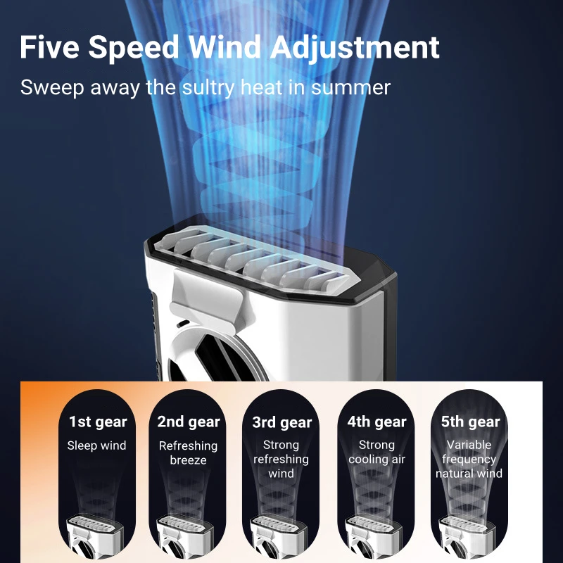 10000mAh Portable Hanging Waist Fan USB Air Conditioning Fan Rechargeable 5 Speed Wind Outdoor Sports Mini Air Cooling Clip Fan
