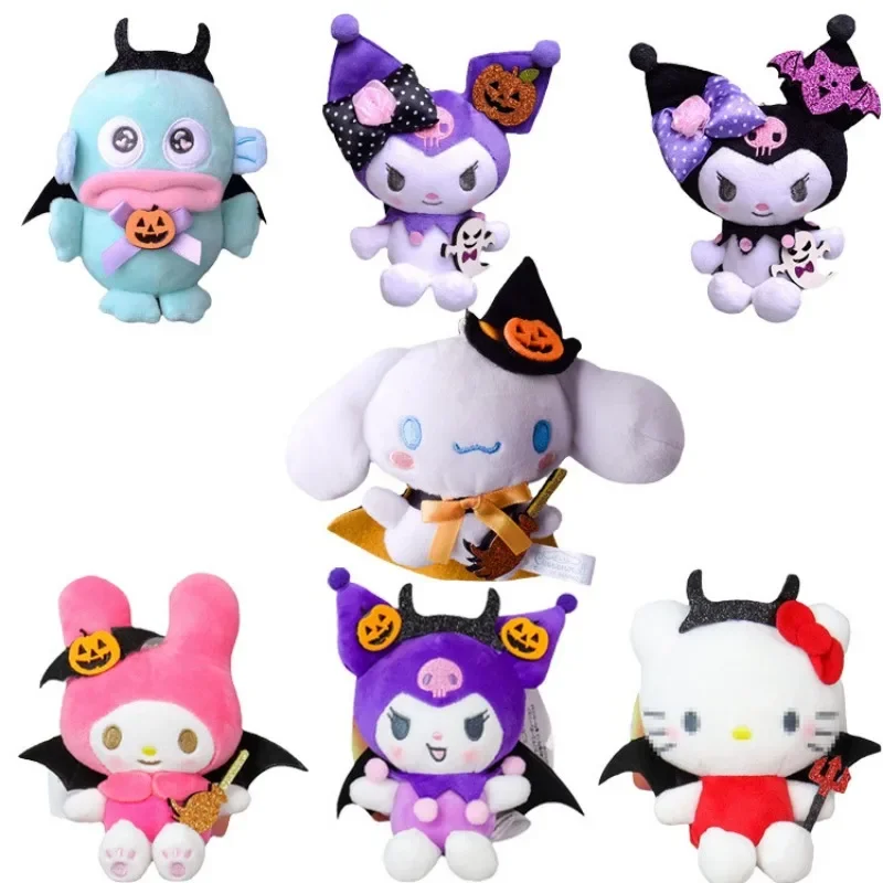 10cm Halloween Sanrio Plush Keychain Cartoon Kawaii Kuromi MyMelody Halloween Stuffed Doll Keyring Accessories Birthday Gift Toy