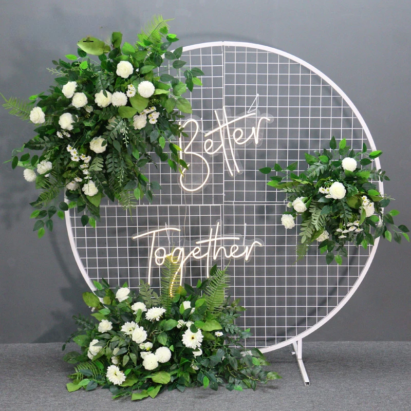 Green Leaves White Rose Artificial Flowers Wedding Background Arch Flower Arrangement Decoration Hanging Flower Row Welcome Sign