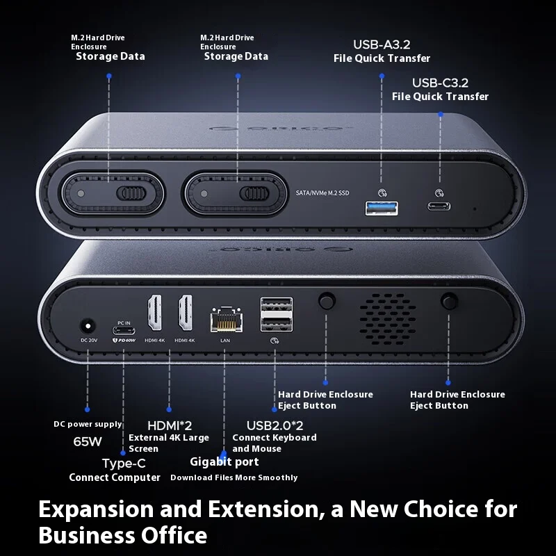 ORICO PTM2 Stations d'accueil détachable M2 boîte de disque SSD NVMe double emplacement externe multi-interface Hub d'extension personnalisé