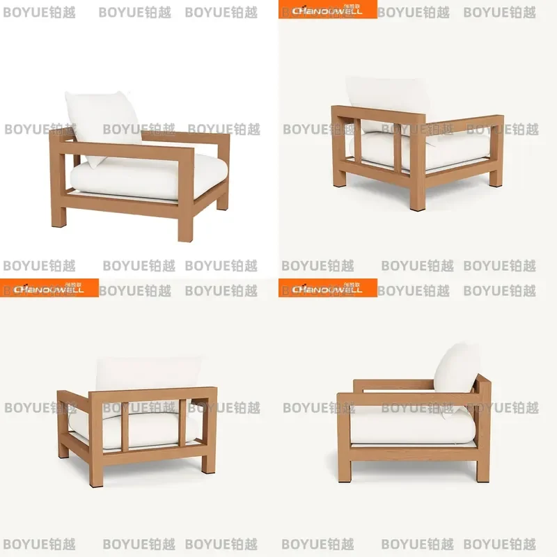Modern Teak Wood Single Sofa Outdoor Indoor All Weather Resistant Smooth Surface Comfortable Cushion Lounge Chair for Home