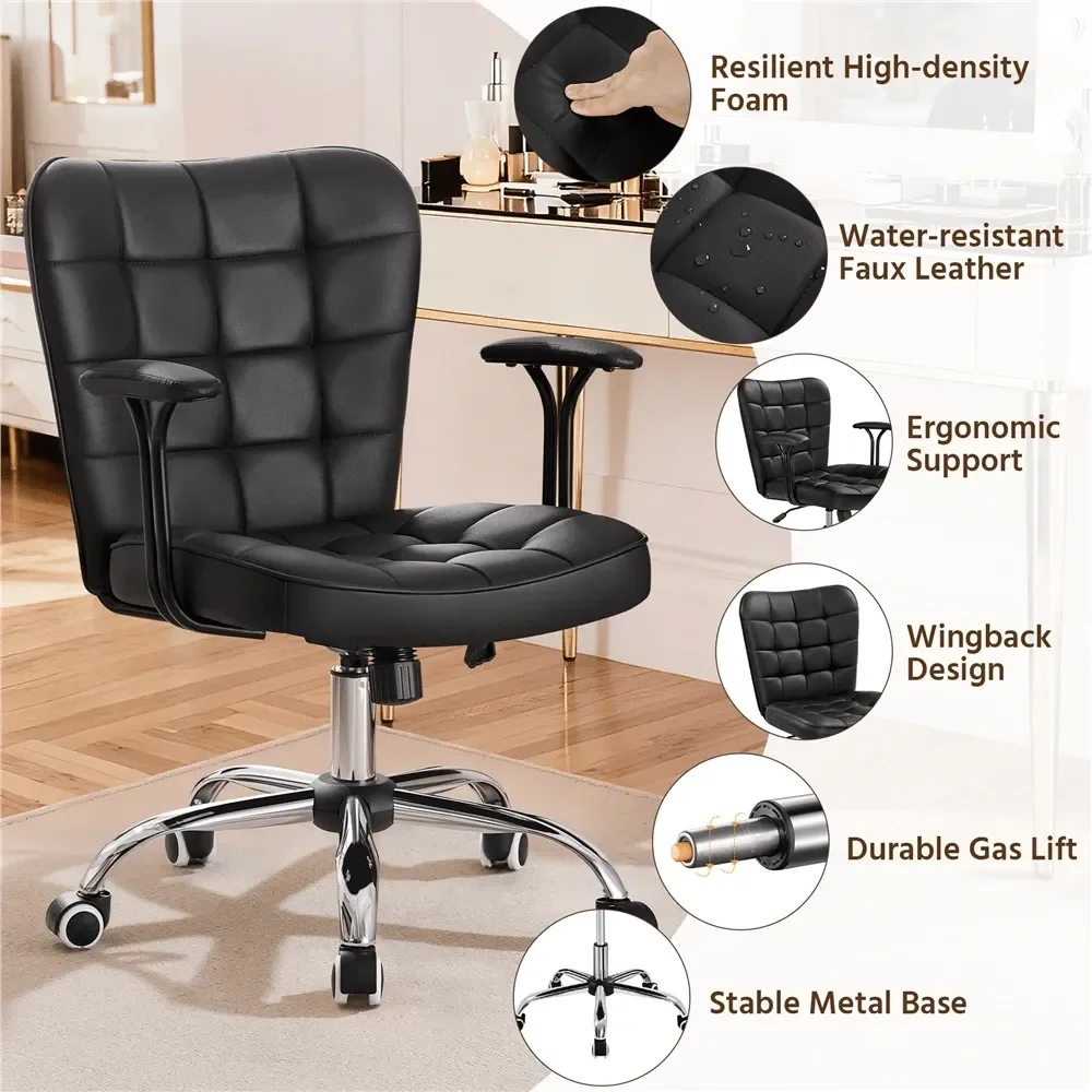 

gaming chair ergonomic chair Modern PU Leather Swivel Office Chair holstered Vanity Chairs With Detachable Padded Arms HeightAdj