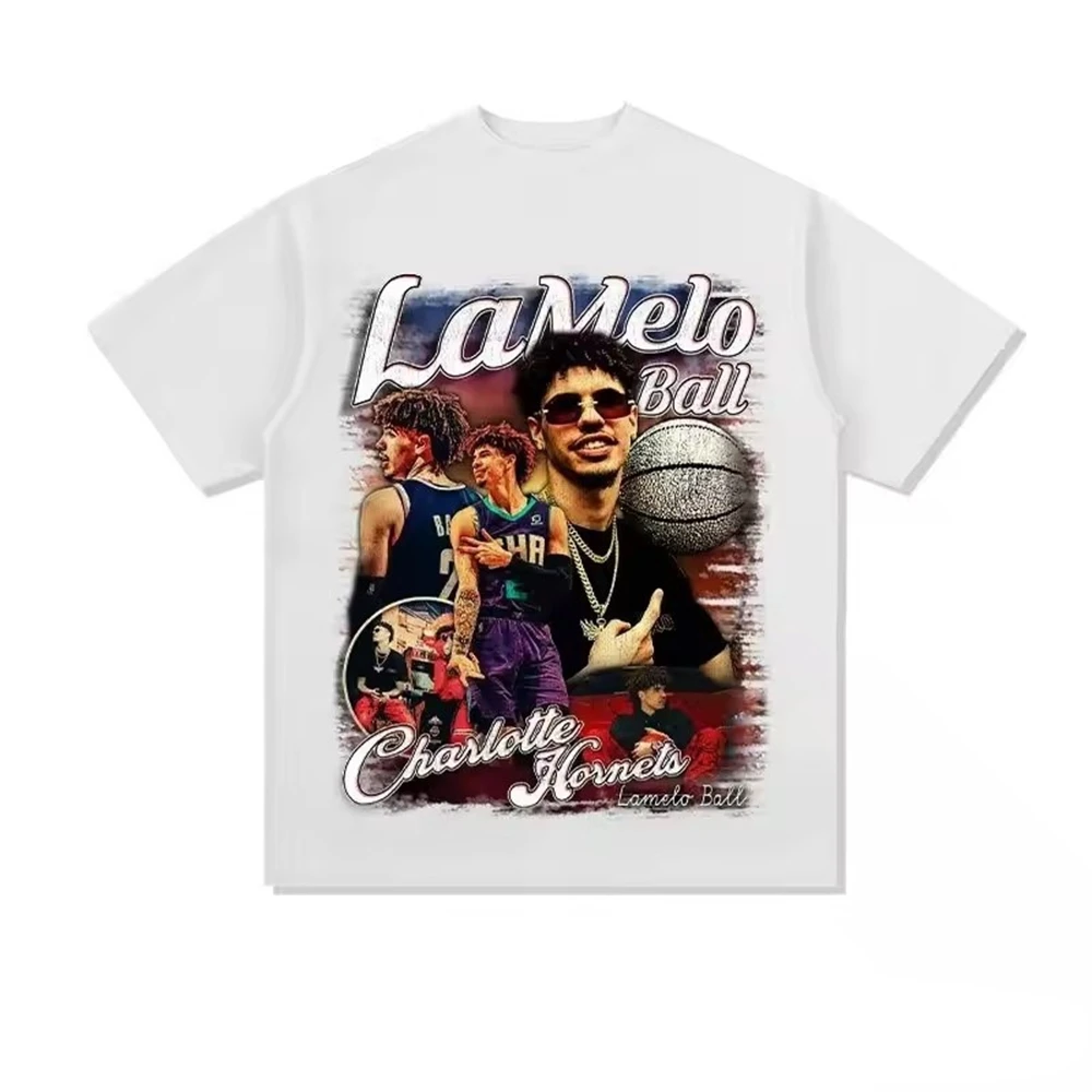 Camiseta LaMelo Three Ball Bauer para hombre, nueva ropa para mujer, camisetas unisex de manga corta con cuello redondo y estampado
