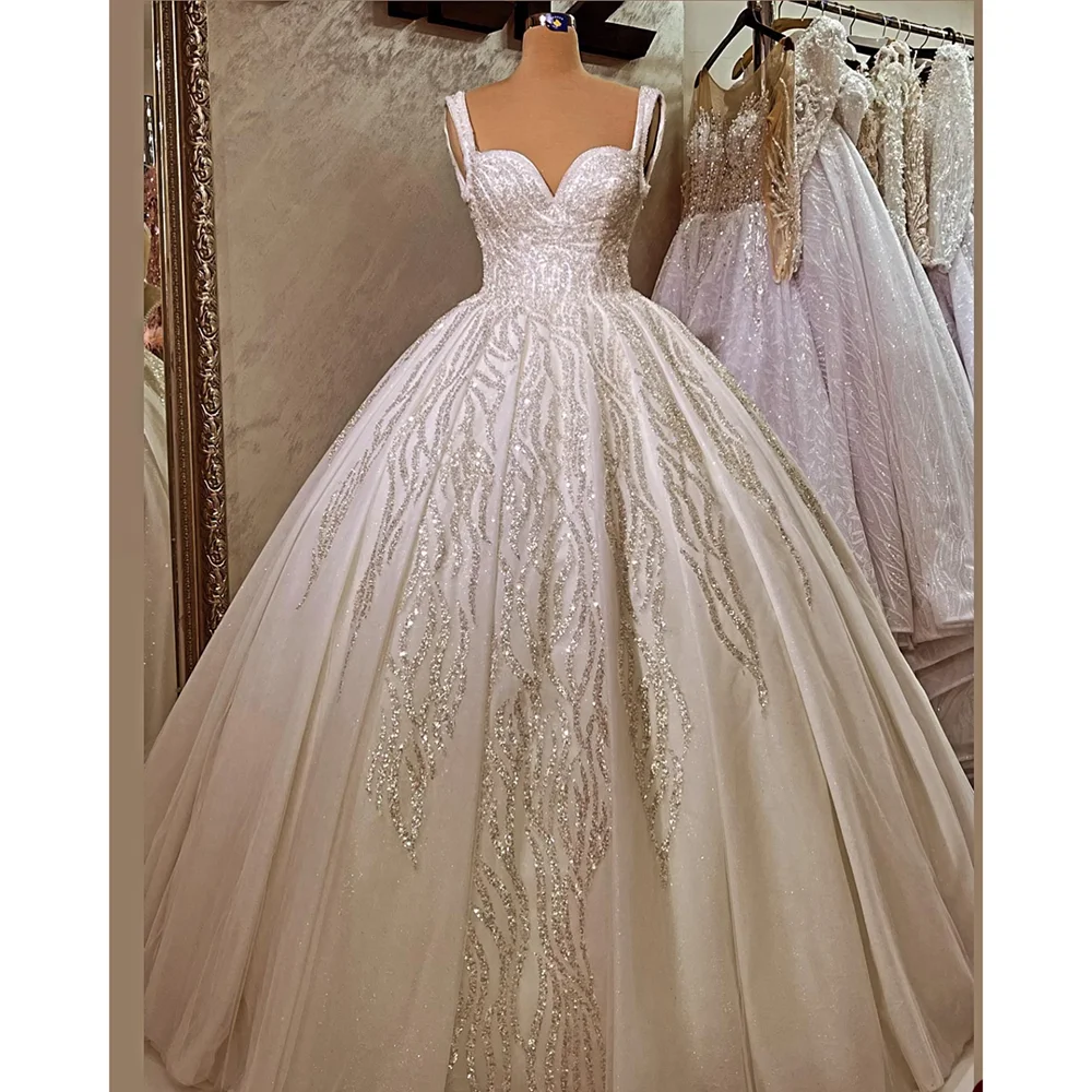 Exquisite Beads Sequined Wedding Dresses Fashion Sweetheart Draped Ball Gowns Chic Elegant Sweep Train Bridal Dresses 2024