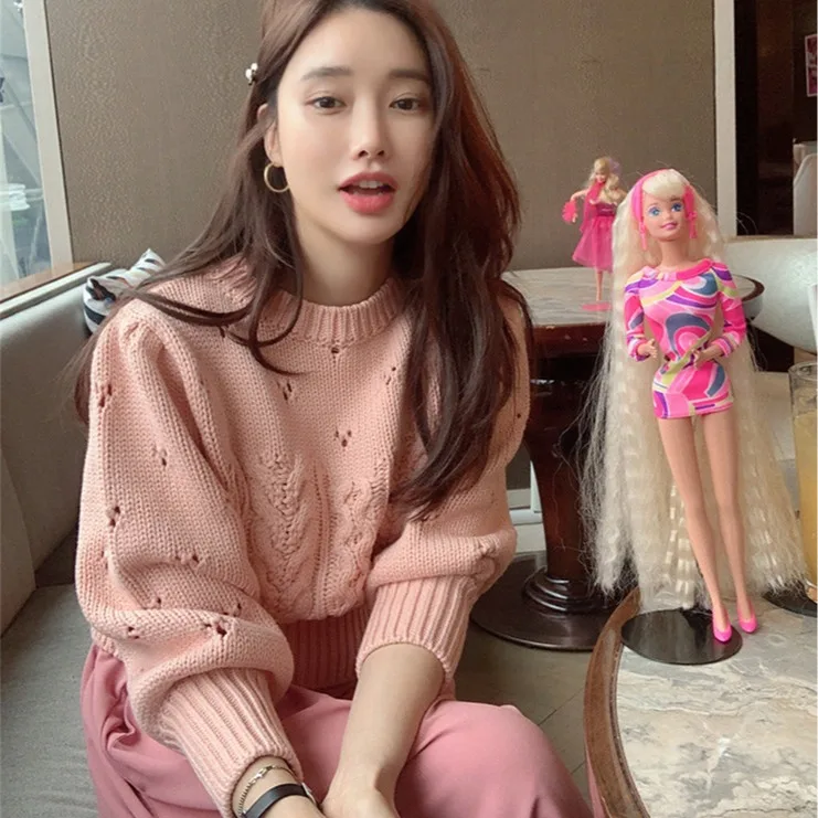 

Autumn Winter Women's Casual Loose Fit Color Bread Jaet Vest Outerwear Knitted Long Sve round Ne Regular Length