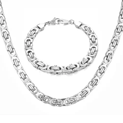 ชุดสร้อยข้อมือสร้อยคอไบแซนไทน์แบนพังค์โซ่สแตนเลสสีเงิน8มม. สำหรับผู้ชายผู้หญิงชุดเครื่องประดับแนววินเทจ