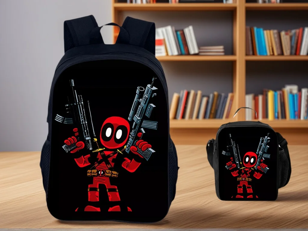 

Unisex Kid Deadpool Lightweight Backpack and Waterproof Lunch Bag Set,Novelty Book Bag Canvas Daypack for School,Travel