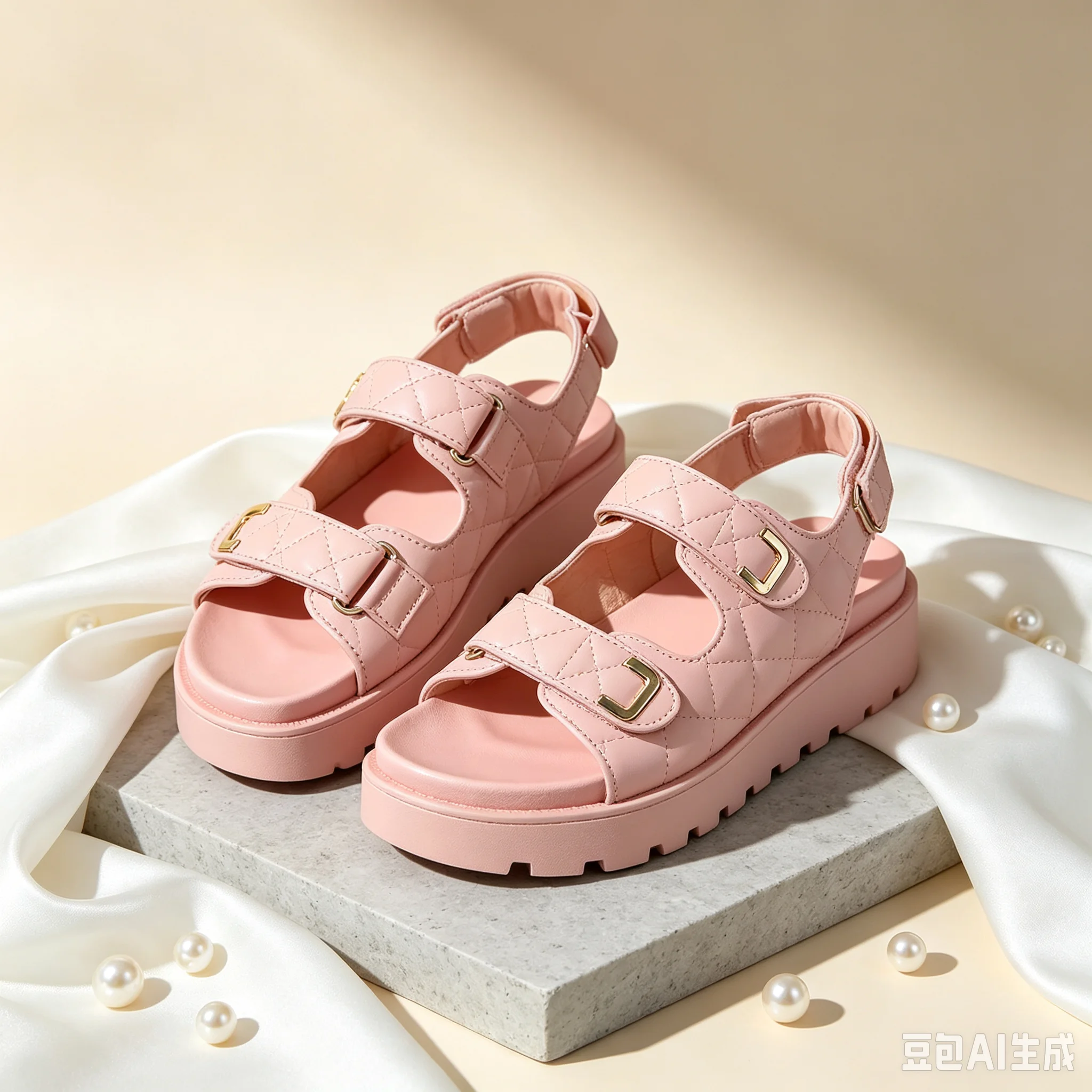 2026 plus size women's shoes flat bottomed thick soled sandals for women with adhesive buckles rivets diamond shaped checkered