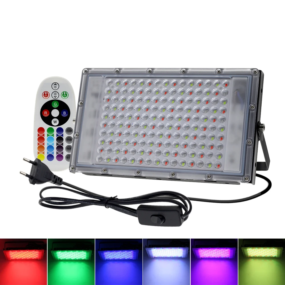 AC220V RGB LED Flood Light 50W/ 100W /150W Waterproof Outdoor Flood Light Landscape Lighting with Remote Control