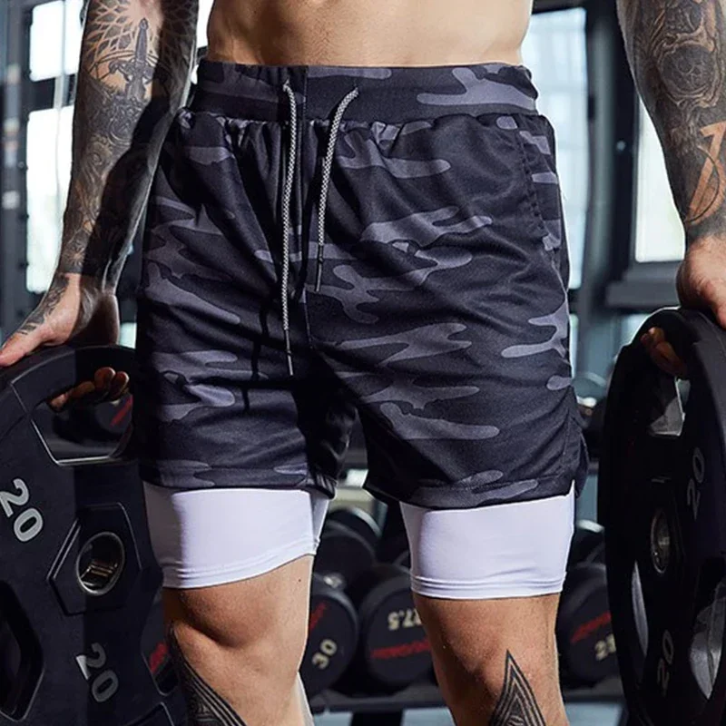 2024 Sport Shorts Men Sportswear Double-deck Running Shorts 2 In 1 Beach Bottoms Summer Gym Fitness Training Jogging Short Pants