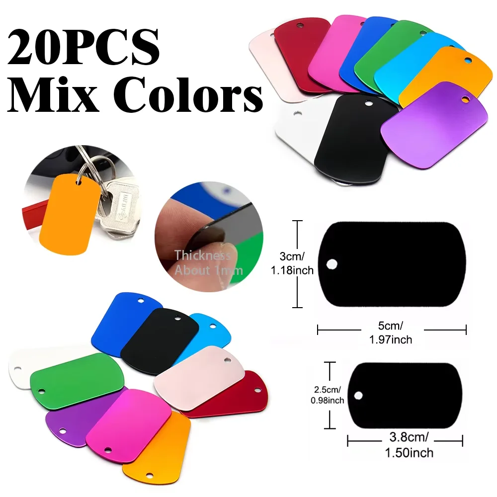 Wholesale 20PCS Rectangular Keychain Pendant Aluminum Tag Charm Customizable Laser Engraving Blank Souvenir Accessories