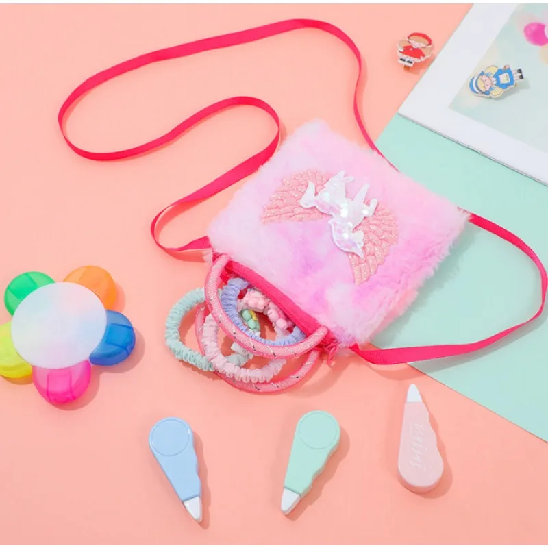 Fuzzy Pony Crossbody Shoulder Bag for Girls Kids Cartoon Square Coin Purse Wallet Outdoor School Kindergarten Backpack