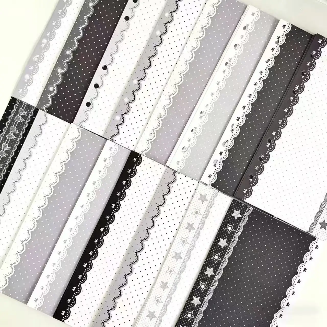 40-teiliges Mix-Set Original A6 Schwarz-Weiß Spitze & Polka Dot Notizbuch-Einlageblätter, lose Blätter, Ersatzkern für Notizbücher, süßes Geschenk – Detail 6