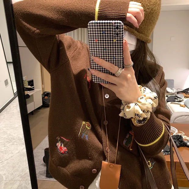 

Korean Sle Soft And Plu V-Ne Knitted Sweater Jaet Women's Autumn Design Slimming Knit Open Cardigan Top