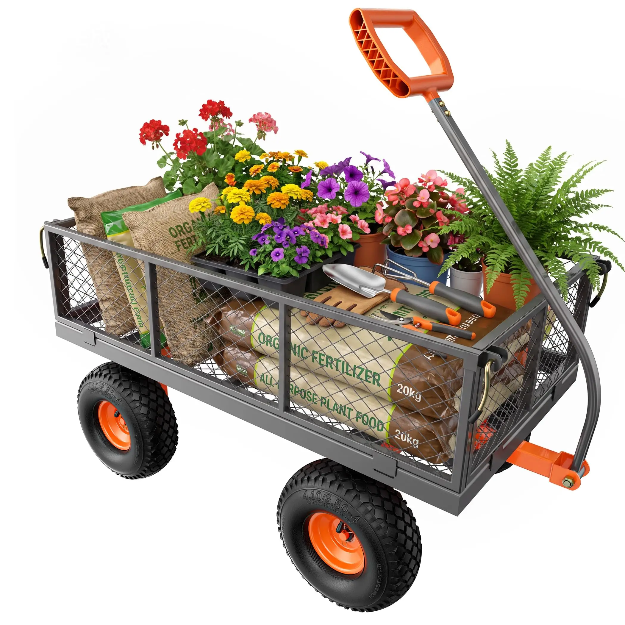 Steel Garden Cart, 1000 lb Capacity, Removable Sides
