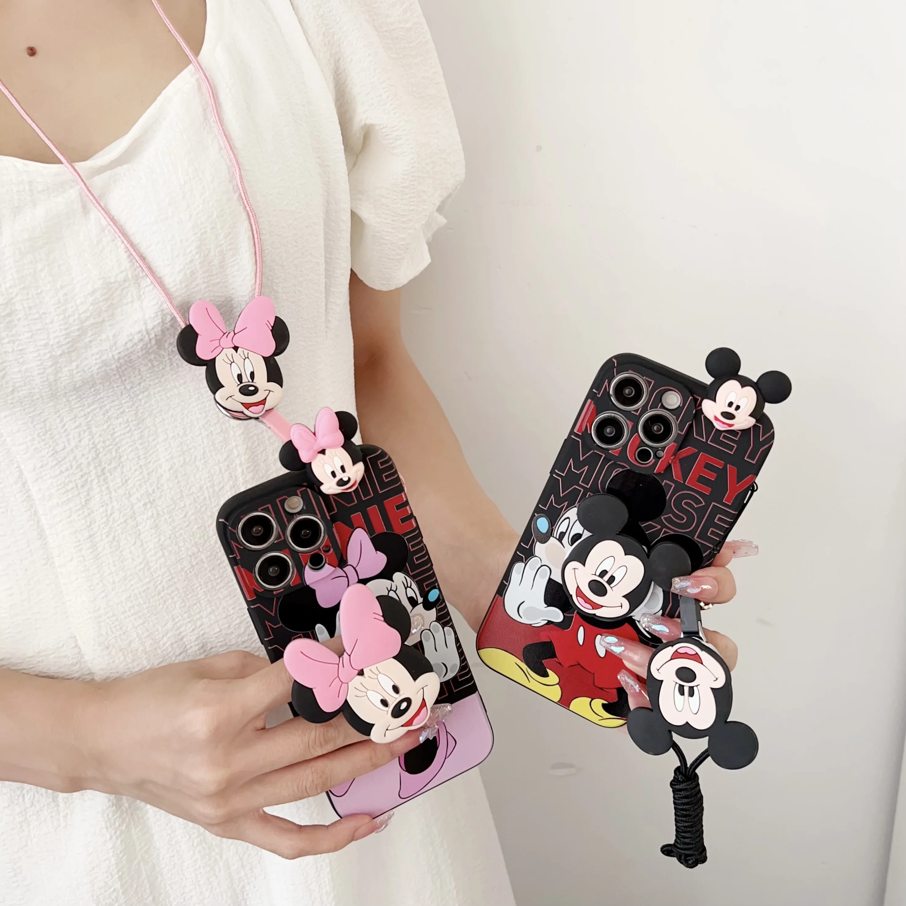 

Cute Minnie Mickey Case With Holder Rope For Xiaomi Redmi 8 9 9A 9T 9C 10 10A 11A 10C 12C A1 Note 7 8 9 9s 10 11 12 Pro