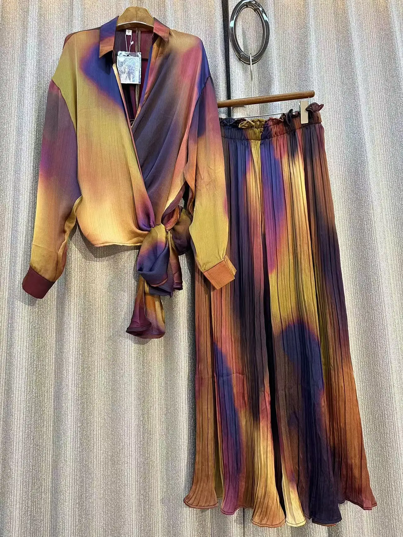 Luxury 2024 New Popular Fashion Autumn For Women Long Sleeves Print Shirt Two-piece Set Casual Elegant Wide Leg Pants Suit Y2k