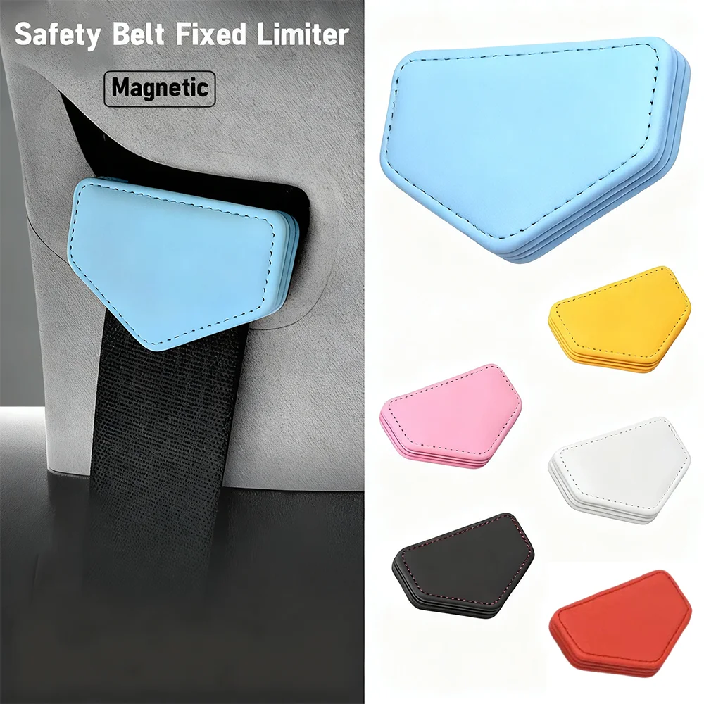 

Car Safety Belt Clip Magnetic Fixer Limiter Adjustable PU Safety Stopper Buckle with Card Clip Universal Comfort Car Accessories
