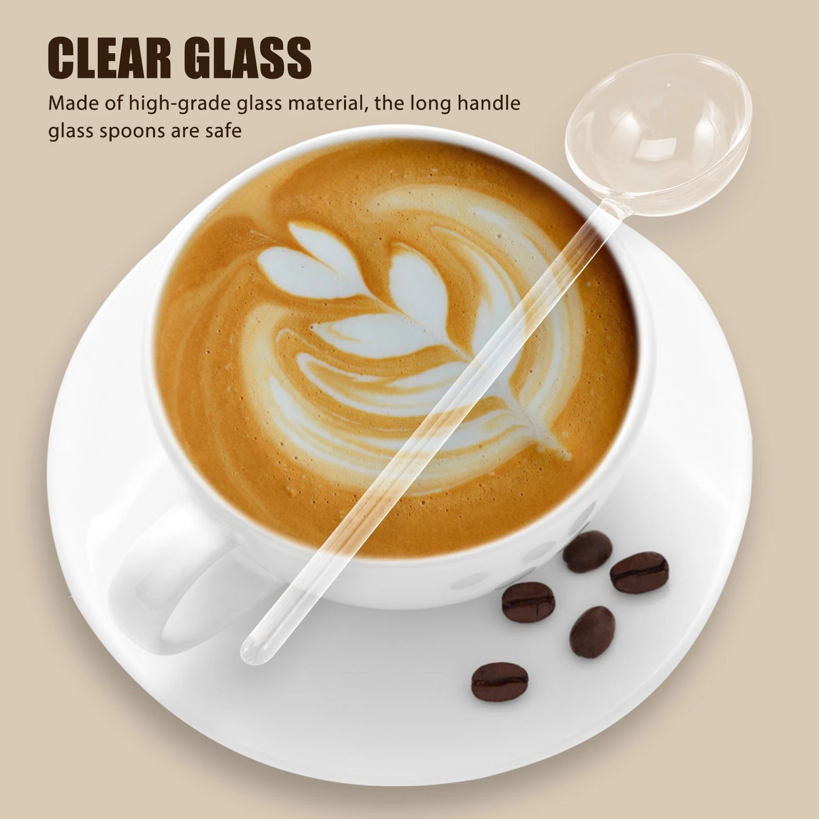 

6Pcs Long Handle Clear Heat Resistant Glass Spoons Mixing Spoon for Kitchen Bar Coffee Restaurant Use Dessert Spoons