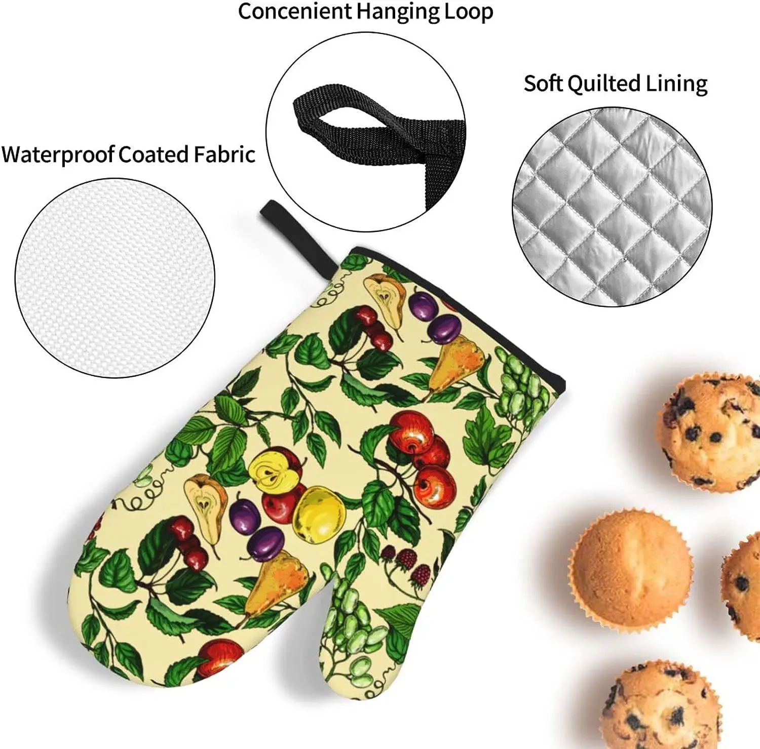 Mooie Fruitbloem Ovenwanten En Pothouders Hittebestendige 4 Stuks Sets Waterdichte Antislip Voor Bbq Koken Grillen