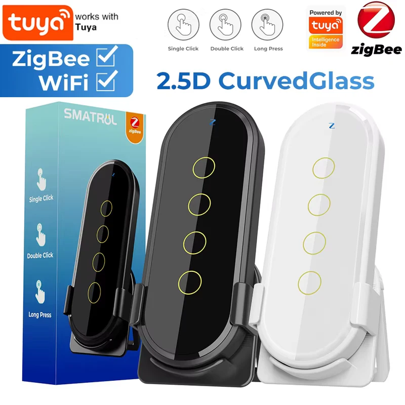 

Tuya ZigBee3.0 Wireless Smart Home Scene Switch Light 4 Gang 12 Scene Touch Light Switch Remote Control Tuya / Smart Life App