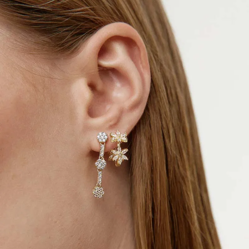 925 sterling zilveren naald prachtig geometrisch ontwerp goud zilver drie bloemen zirkoon oorbellen persoonlijkheid temperament sieraden