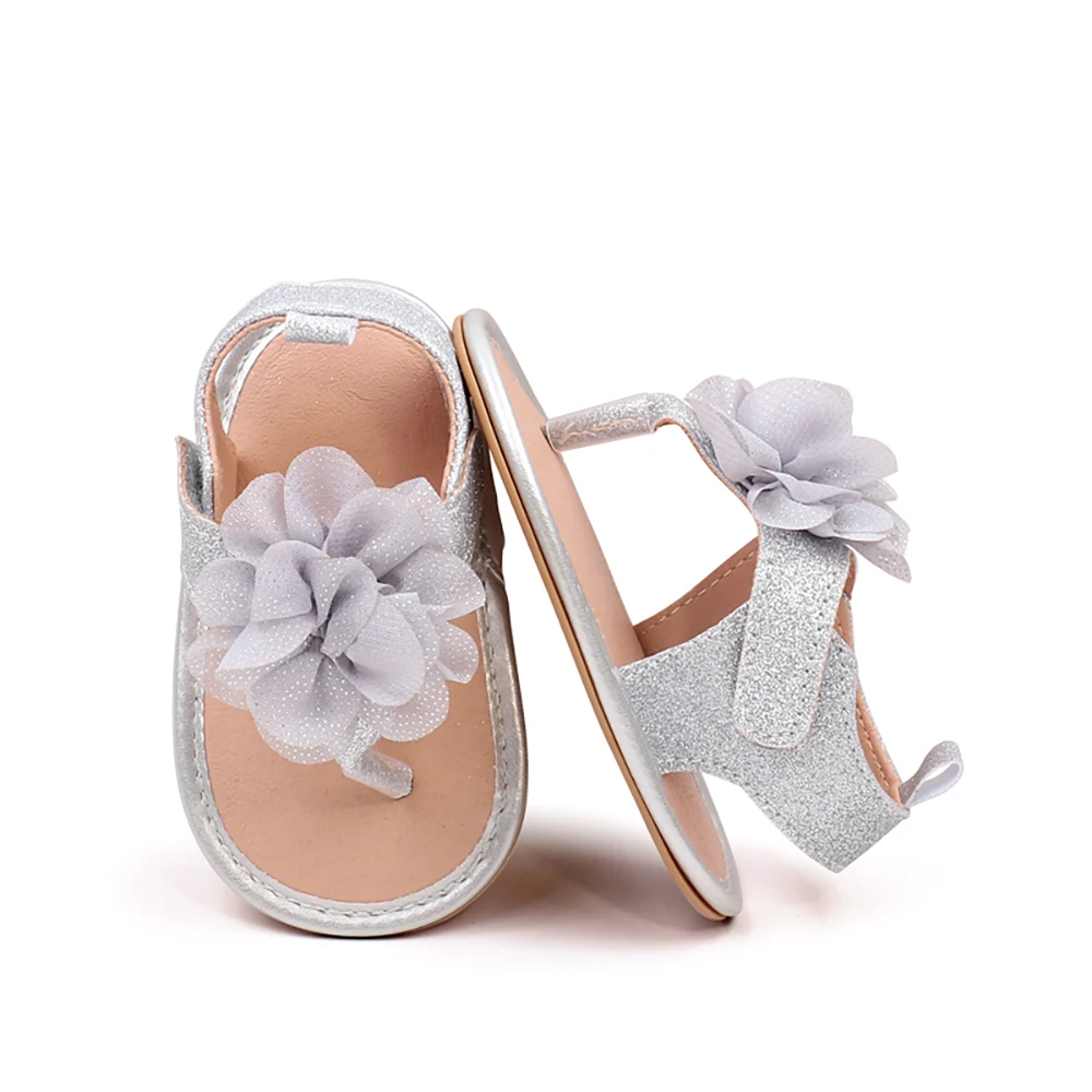 Sandalias de flores con purpurina para niñas, sandalias con Clip, Fondo de goma antideslizante, para bebés de 0 a 1 años, novedad de verano