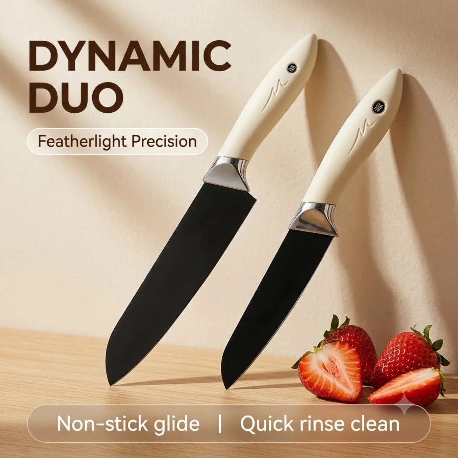 Chef Knife&Fruit Knife Set Non-Stick Stainless Steel Kitchen Slicer with Bionic Streamline Grip - Effortless Precision Cutting