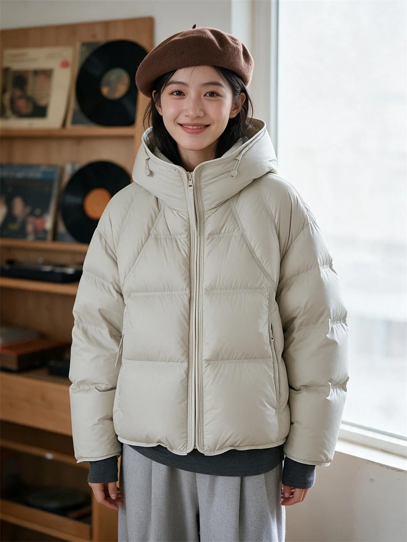 ZAROY Damen Winterjacke, verdickte warme Kapuzen-Baumwollparka, koreanischer Stil, einfarbig, vielseitig, lässiger kurzer Mantel, Schnee-Oberbekleidung, Winterjacke – Detail 28
