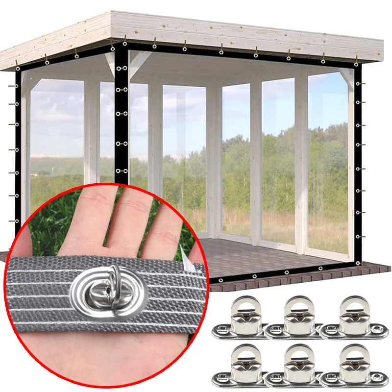 

Customize Outdoor Heavy-duty Tarpaulin Transparent Tarp Curtain with Oval Eyelets Winter Pergola Clear Windproof Screen