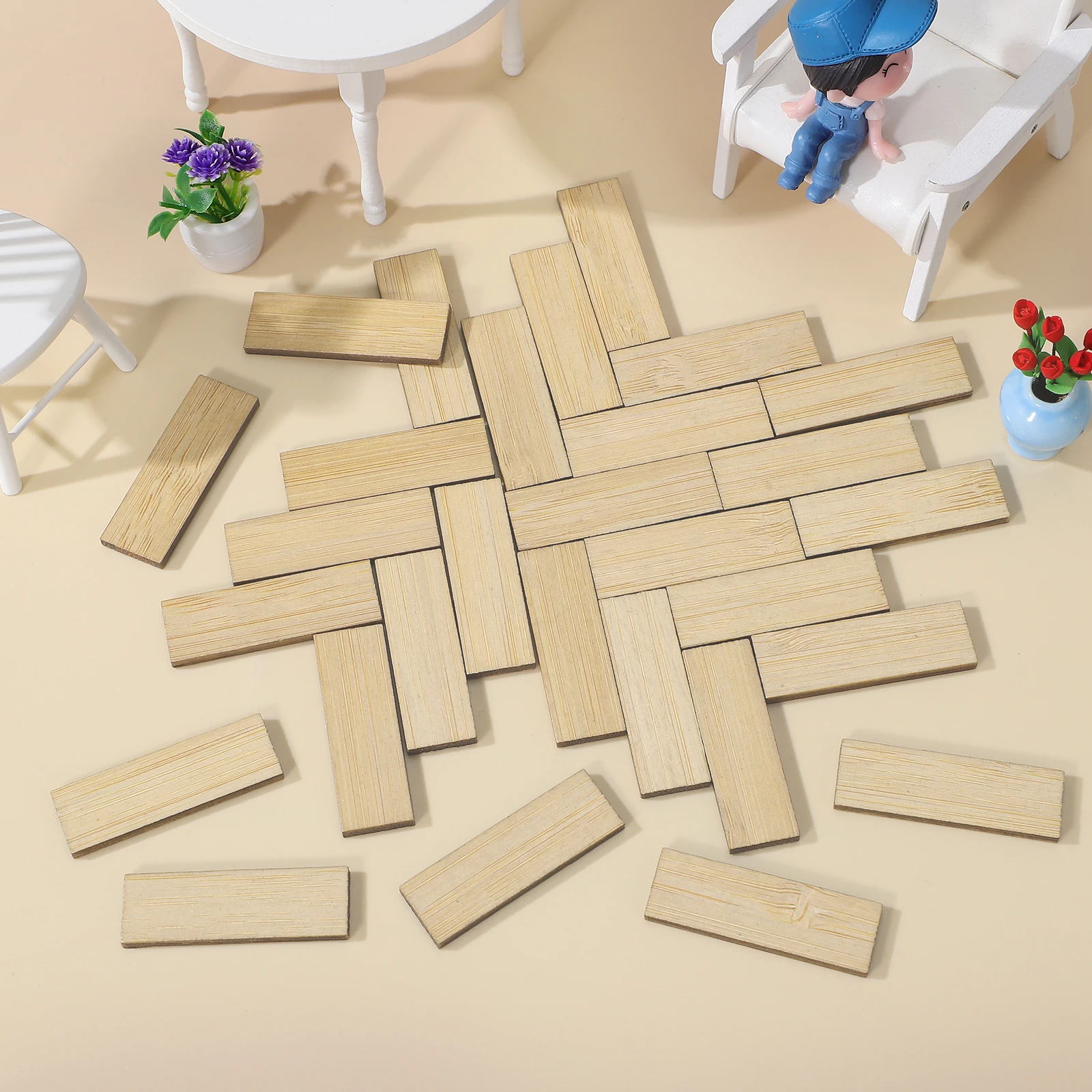 

48 Pcs Dollhouse Flooring Tiles Accessories Wood Assembled Bamboo Building Supplies